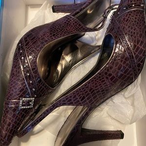 Purple faux croc sling back heel